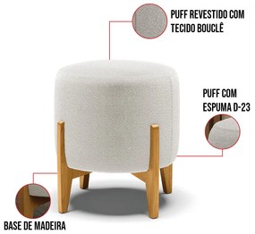 Puff Banqueta Decorativo Base Madeira Stella Bouclê Off White P01 - D'Rossi