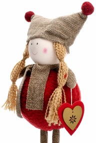 Boneco de Natal Menina em Pé Vermelho e Marrom 40x15 cm - D'Rossi