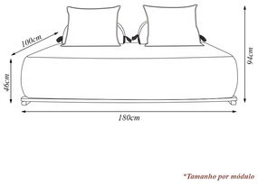 Sofá Modulado 6 Lugares com Almofadas Soltas Pés Madeira Maciça 360cm Homer Bouclê Preto G63 - Gran Belo