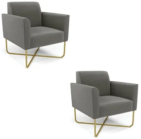 Kit 2 Poltronas Base X Industrial Dourado Marisa Suede Grafite D03 - D'Rossi