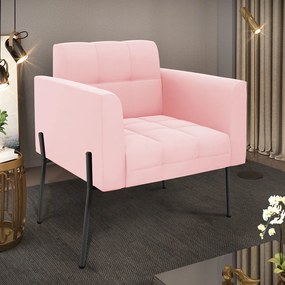 Poltrona Pé de Ferro Preto para Sala Elisa Suede Rosa Bebê D03 - D'Rossi