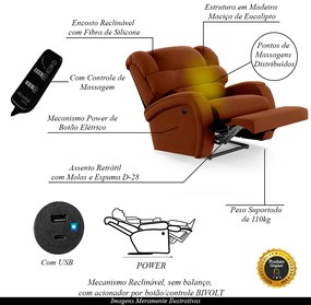 Poltrona do Papai Sala de Cinema Reclinável Kylie Power Elétrica Massagem USB Veludo Terracota G23