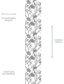 Papel de Parede Floral traçado Cinza e branco 0.52m x 3.00m