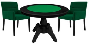 Mesa de Jogos Carteado Redonda Montreal Tampo Reversível Preto com 2 Cadeiras Vicenza Verde G36 G15 - Gran Belo