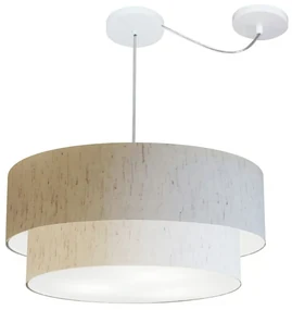 Lustre Pendente Cilíndrico Com Desvio Linho Bege MJ-4368 Para Mesa de Jantar e Estar