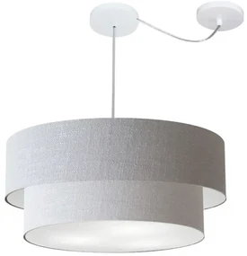 Lustre Pendente Duplo Cilíndrico Com Desvio de Centro Vivare Md-4367 Cúpula em Tecido 55x50cm - Bivolt