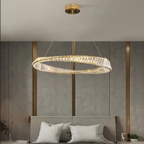 Lustre Pendente Cristal moderno led lustre de controle remoto pingente lâmpada para sala estar jantar cozinha quarto design ouro pendurado luz - 1 Ring D*60cm - Branco fria