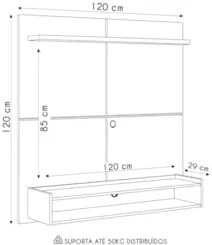 Painel Para TV 50 Pol Bancada Suspensa 120cm Perfect L06 Nature/Off Wh