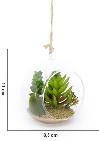 Flor Suculenta com Vaso de Vidro para Pendurar Sala Verde 11 cm F04 - D'Rossi