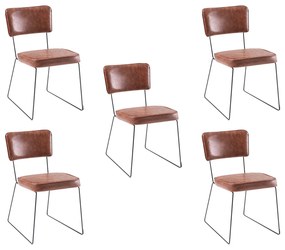 Kit 5 Cadeiras de Jantar Decorativa Base Aço Preto Luigi PU Caramelo G17 - Gran Belo
