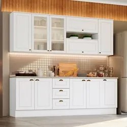 Cozinha Modulada Completa 240cm Com Portas de Vidro Liana H02 Branco H