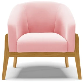 Poltrona Decorativa Base de Madeira Stella Suede Rosa Bebê D03 - D'Rossi