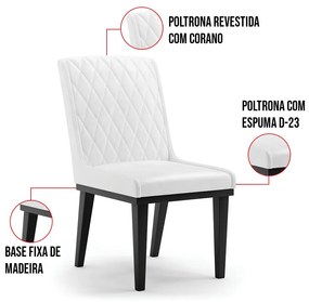 Cadeira Sala de Jantar Base Madeira Preto kit 10 Sofia Sintético PU Branco D03 - D'Rossi