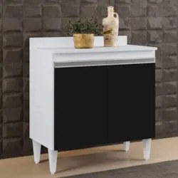 Balcão Gabinete 80cm 2 Portas Hawai Branco/Preto - Lumil Móveis