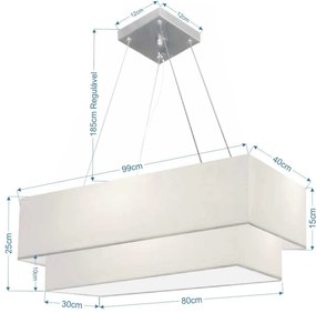 Lustre Pendente Duplo Retangular Vivare Md-4322 Cúpula em Tecido 99x40cm x 80x30cm - Bivolt