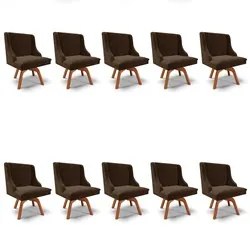 Kit 10 Cadeiras Estofadas Giratória para Sala de Jantar Lia Suede Marr