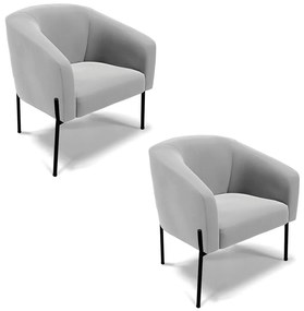 Poltrona Decorativa Pé de Ferro Preto Kit 2 Stella Suede Cinza D03 - D'Rossi