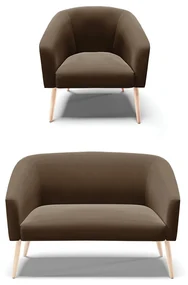 Sofá Namoradeira e Poltrona Pé Palito Natural Stella Suede D03 - D'Rossi - Marrom