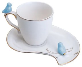 Xícara Café Com Pires Porcelana Cute Birds Plate Colorido 90ml 35467 Wolff