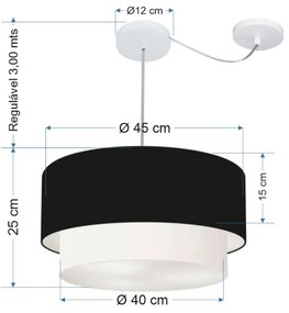 Lustre Pendente Cilíndrico Com Desvio Preto e Branco MJ-4365 Para Mesa de Jantar e Estar