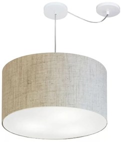 Lustre Pendente Cilíndrico Com Desvio De Centro Md-4168 Cúpula em Tecido 60x30cm Rustico Bege - Bivolt