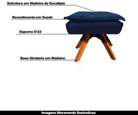 Puff Decorativo Base Giratória em Madeira Charger Suede Azul Marinho G19 - Gran Belo