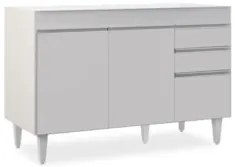 Balcão Gabinete 120cm 3 Portas 2 Gavetas Michigan Branco - Lumil