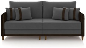 Sofá Living Montecarlo 3 Lugares Bipartido 232cm Pés em Madeira Veludo/PU Grafite/Marrom G33 - Gran Belo