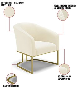 Poltrona Decorativa Industrial Dourado Stella Cotelê Int/Veludo D03 - D'Rossi - Off White