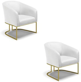 Poltrona Decorativa Industrial Dourado kit 2 Stella Sintético D03 - D'Rossi - Branco