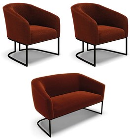 Namoradeira e 2 Poltronas Industrial Preto Stella Bouclê Terra D03 - D'Rossi