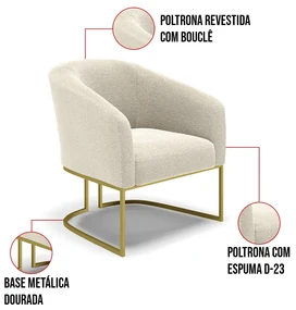 Poltrona Decorativa Industrial Dourado Stella Bouclê D03 - D'Rossi - Bege