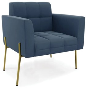 Poltrona Pé de Ferro Dourado para Sala Elisa Suede D03 - D'Rossi - Azul Marinho