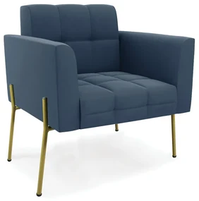 Poltrona PĂ© de Ferro Dourado para Sala Elisa Suede D03 - D'Rossi - Azul Marinho