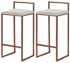 Kit 2 Banqueta Decorativa Selena Base Bronze Suede Bege G41 - Gran Belo