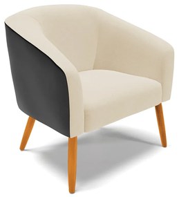 Poltrona Decorativa Pé Palito Castanho Stella Preto/Linho Bege D03 - D'Rossi