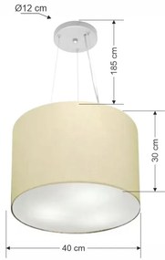 Lustre Pendente Cilíndrico Vivare Md-4183 Cúpula em Tecido 40x30cm - Bivolt