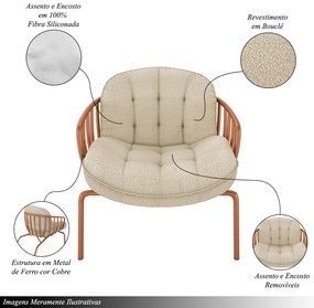 Poltrona Sala de Estar Base em Ferro Crokett Bouclê Cobre/Bege G33 - Gran Belo