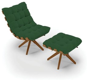 Poltrona com Puff Giratório Costela Veludo Base de Madeira MA30 M11 - D'Rossi - Verde