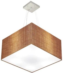 Lustre Pendente Quadrado Md-4199 Cúpula em Tecido 30/60x60cm Palha - Bivolt