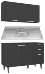 Armário de Cozinha CP01 Com Pia 120cm Pérola Z34 Preto - Mpozenat