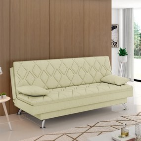 Sofá Cama Sala de Estar 193cm Belinda com Pés Alumínio Linho Off White G45 - Gran Belo