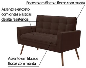 Sofá Decorativo 2 Lugares Pés de Madeira Íxeres Veludo Marrom G45 - Gran Belo