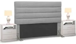 Cabeceira Cama Box Casal Queen 160cm Greta Linho Cinza e 2 Mesas de Ca