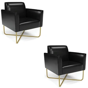 Kit 2 Poltronas Base X Industrial Dourado Marisa Corano Preto D03 - D'Rossi