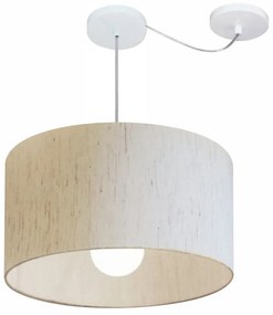 Lustre Pendente Cilíndrico Com Desvio Md-4231 Cúpula em Tecido 50x30cm Linho Bege - Bivolt
