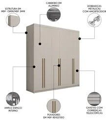 Guarda Roupa Casal 6 Portas 3 Gavetas 233cm Dubai Fendi      - VLR MÓV