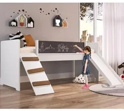 Cama Infantil Playground Com Escorregador e Quadro BY710 Branco - Comp