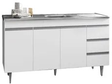 Balcão de Cozinha Com Pia Inox 160cm 3 Gavetas Andréia Branco - AJL Mó