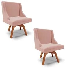 Kit 2 Cadeiras Estofadas Giratória para Sala de Jantar Lia Veludo Rosê
